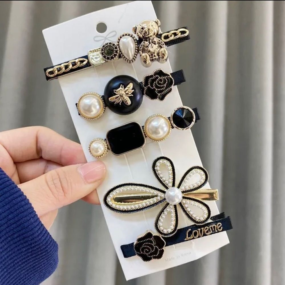 Retro Bear 5 set Geometric Alloy Sequins Rhinestones Hair Clip